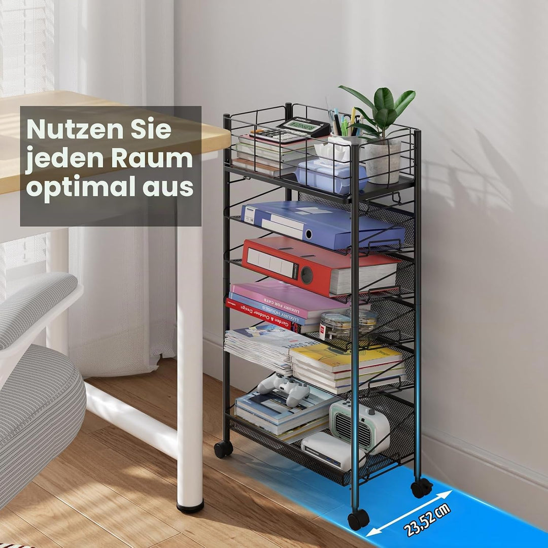 Rollbarer Aktenwagen mit Rädern, 6-stufiger Roll-Aktenwagen aus Metall für neben dem Schreibtisch, m