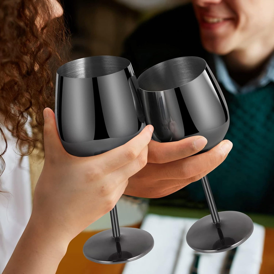 Livole Cocktailgläser aus Edelstahl, Rotweingläser mit Stiel, Unzerbrechlich Weingläser, 18Oz 550ml