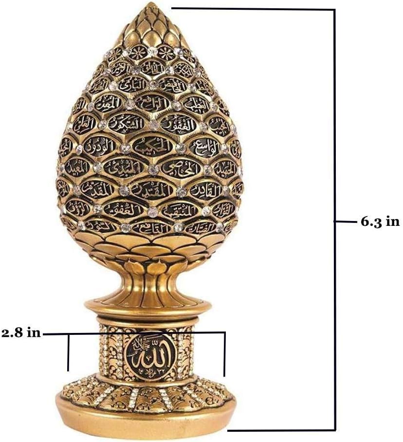 Islamische Tischdeko Gold Ei Skulptur Figur Arabisch 99 Namen Allahs ESMA Asma al Husna (Gold, 6,3)