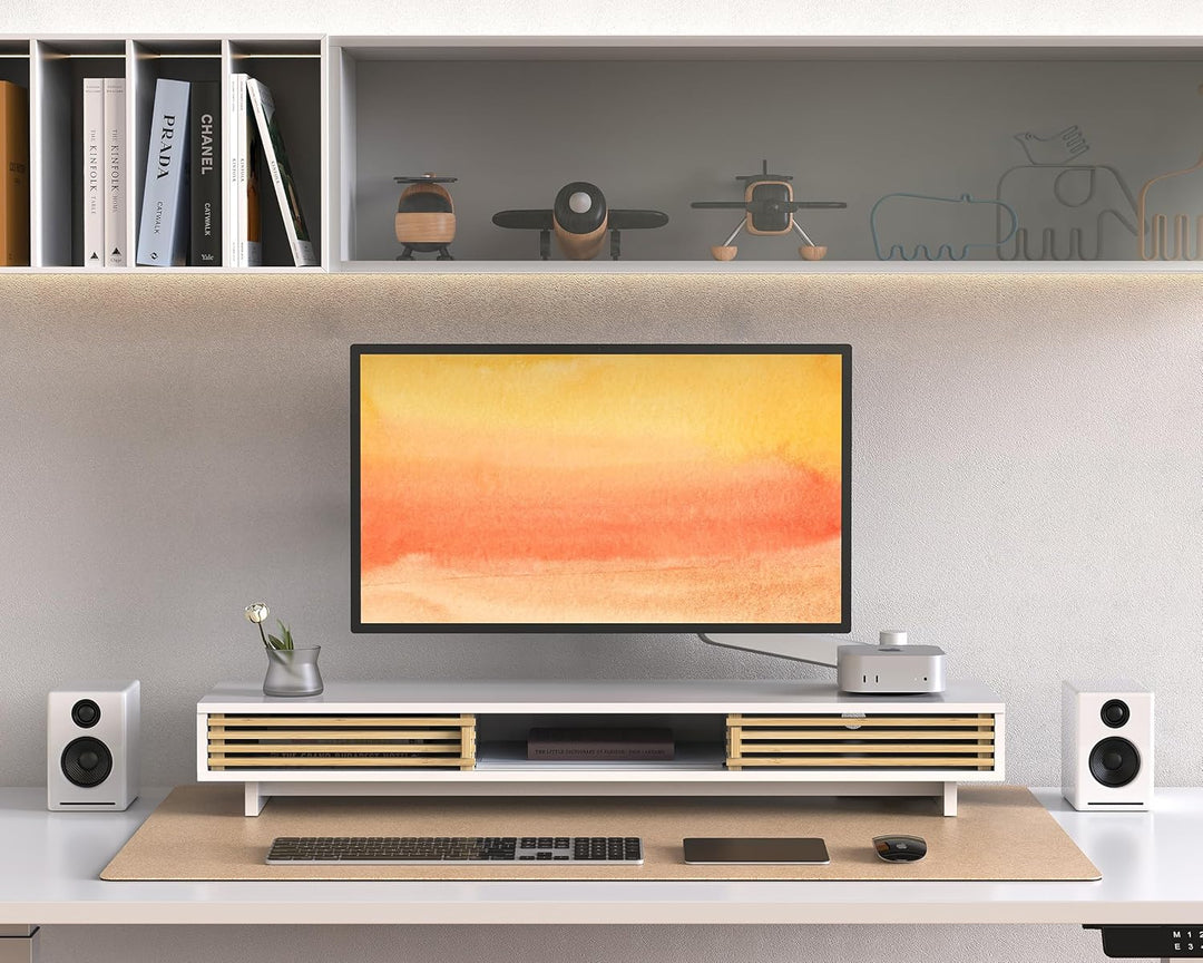 Dual-Monitorständer mit Schiebetür, doppelter Computer-Laptop-Ständer, Schreibtischregal-Organizer m