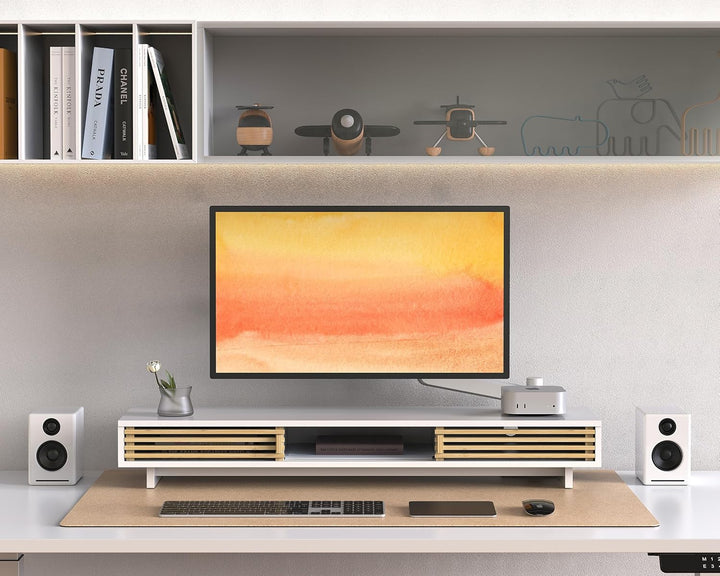 Dual-Monitorständer mit Schiebetür, doppelter Computer-Laptop-Ständer, Schreibtischregal-Organizer m