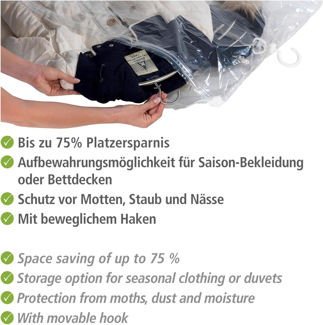 WENKO Vakuum Raumspar-Kleidersack XL - Vakuum Aufbewahrungsbeutel, Polyethylen, 70 x 145 cm, Transpa