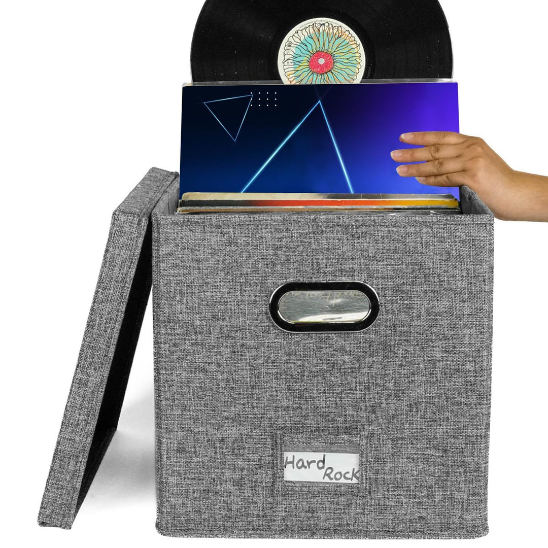 Vinyl-Platten-Aufbewahrungsbox,Vinyl Schallplattenboxen Mit Deckel Und Griffen,Stapelbarer Tragbarer
