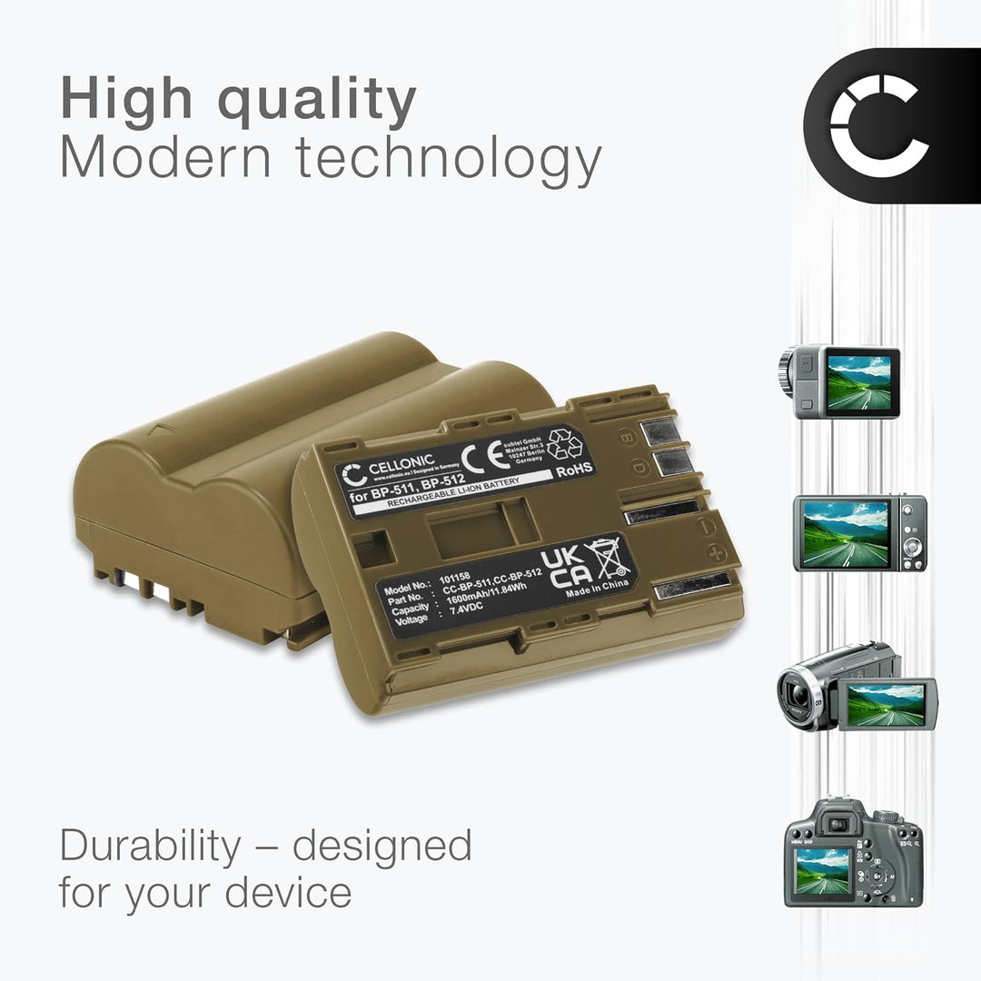 CELLONIC 2X Kamera Ersatzakku BP-511,-512,-514,BP-508 für Canon EOS 5D EOS 50D, EOS 40D, EOS 30D 300
