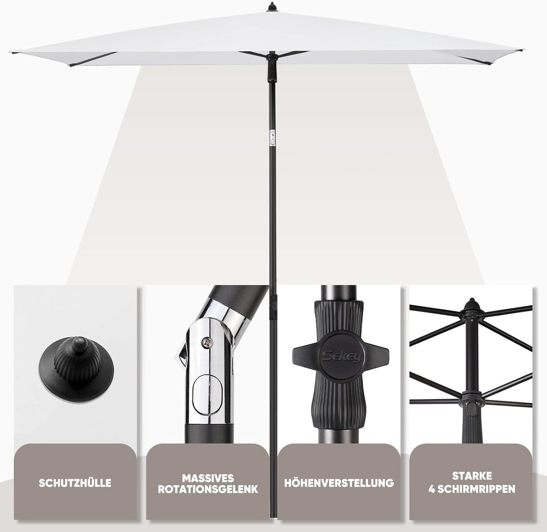 Sekey Sonnenschirm mit Schutzhülle, Balkonschirm Gartenschirm Terrassenschirm, Sonnenschutz UPF50+,