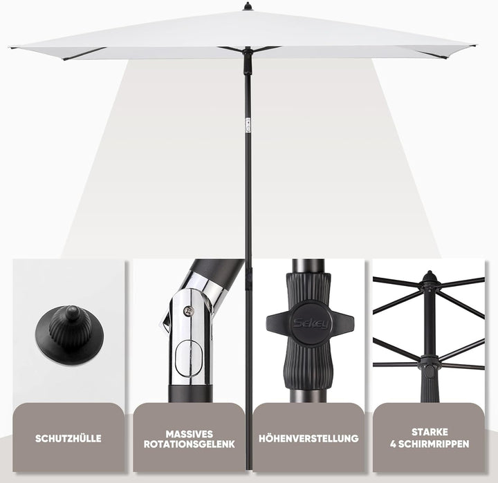 Sekey Sonnenschirm mit Schutzhülle, Balkonschirm Gartenschirm Terrassenschirm, Sonnenschutz UPF50+,