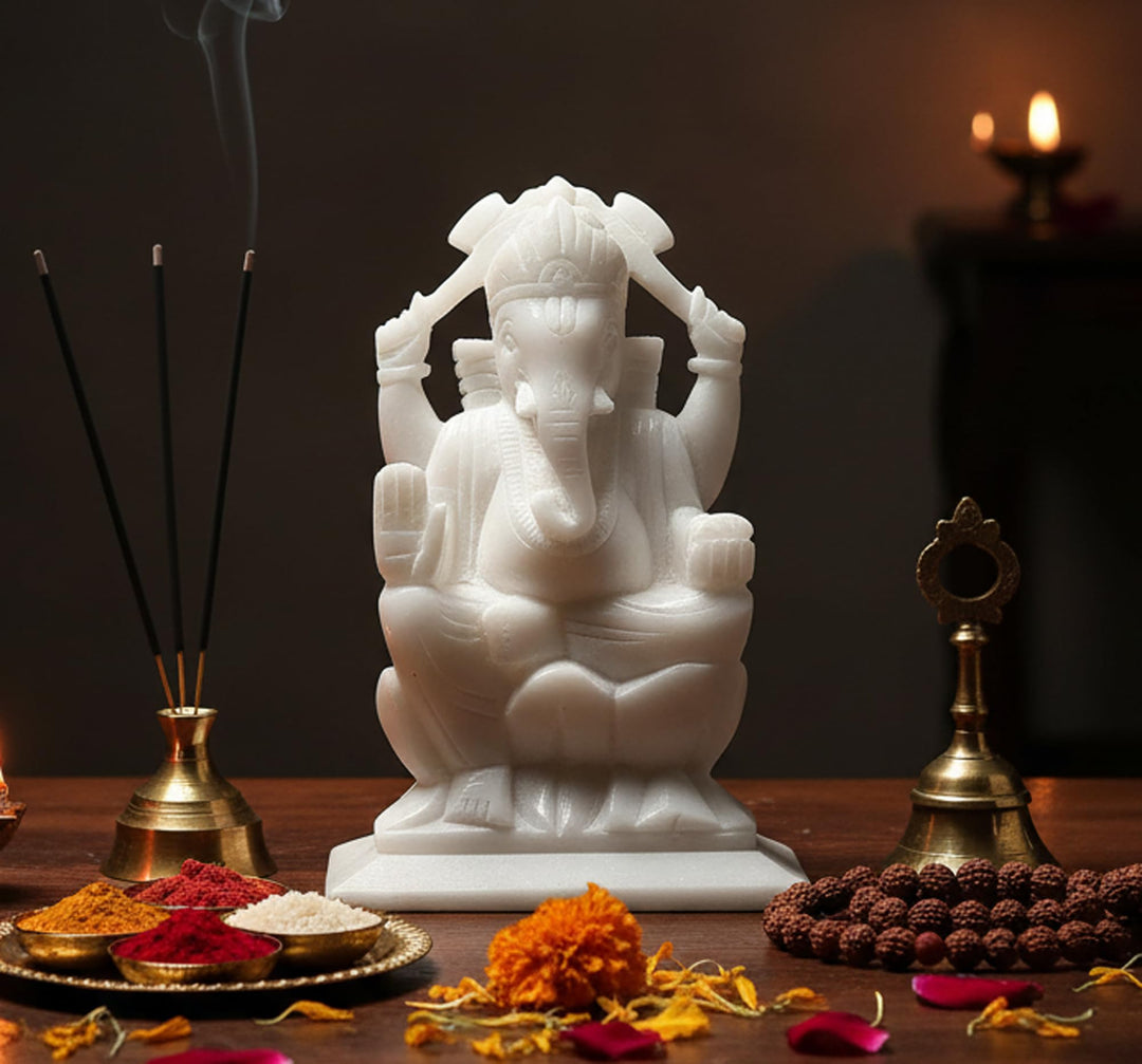 StonKraft Marmor Weisser Stein Pooja Puja Ganesh Ganesha Ganesh Murti Idol Statue Skulptur – Linker