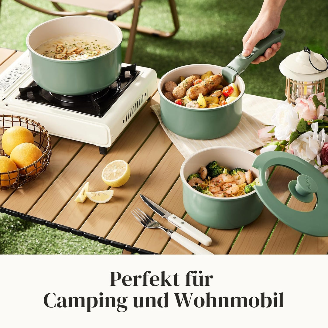 Redchef Töpfe Set mit Abnehmbaren Griffen, Antihaft Keramik Topfset 16/18/20cm und 3-IN-1 Verschluss