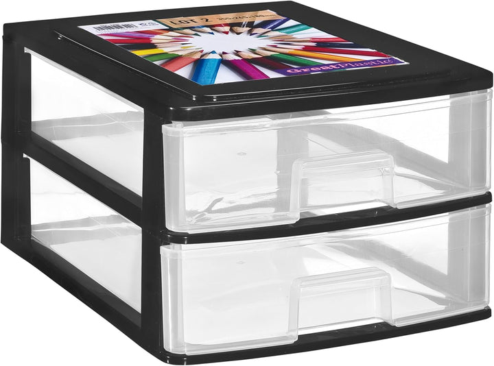 Hummelladen Schubladenbox DIN A4 mit 2 Schubladen 35,5x26,5x18 cm - schwarz-transparent Kunststoff D
