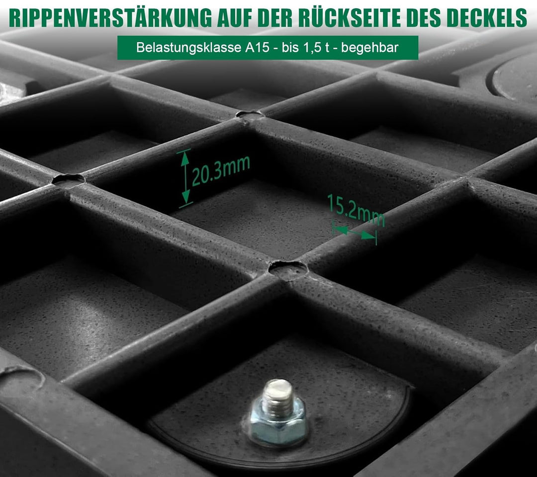 GFK-Schachtabdeckung mit Rahmen Griff 450x450 mm A15 Schachtdeckel Kanaldeckel Revisionsschacht für