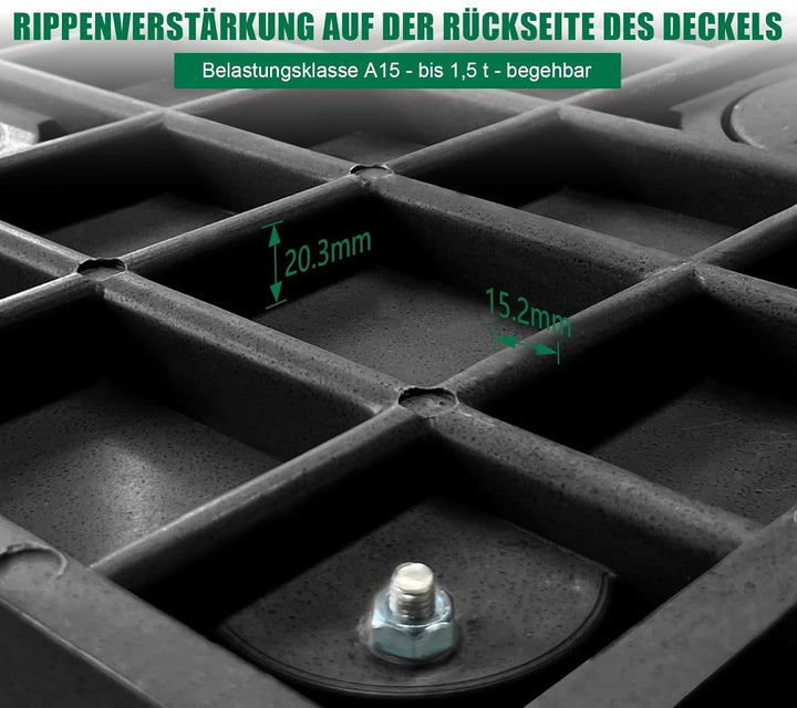 GFK-Schachtabdeckung mit Rahmen Griff 450x450 mm A15 Schachtdeckel Kanaldeckel Revisionsschacht für