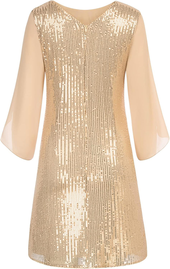 GRACE KARIN Damen Pailletten Kleid 3/4 Ärmel Party Cocktailkleid Club Glitzer Kleid Vintage MidiKlei