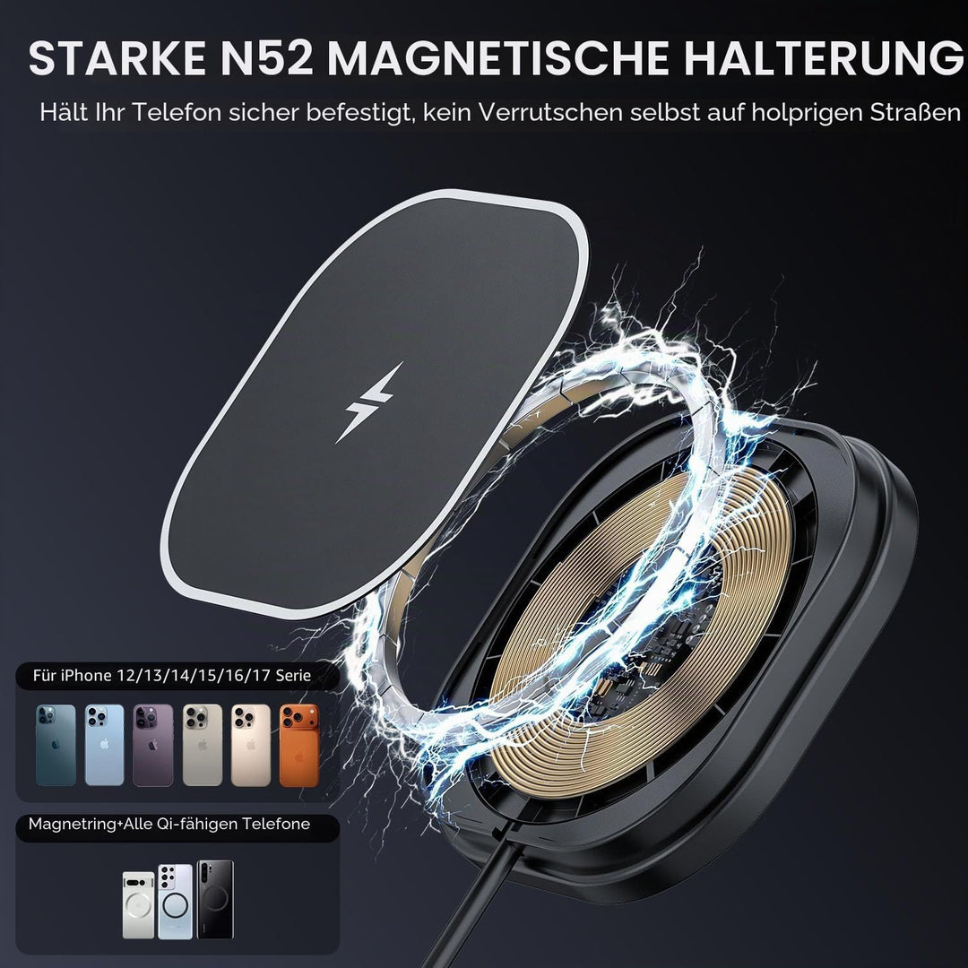 25W Magnetisches Wireless Autoladegerät, Polmxs für MagSafe Ladegerät Auto mit Nano-Saugfuss, Indukt