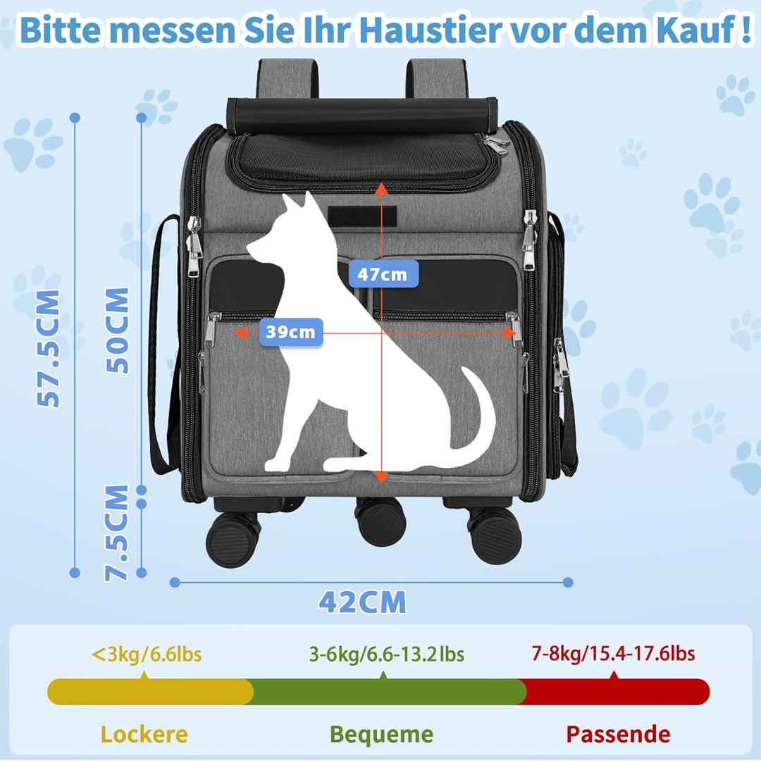 mit Trolley 2 in 1 bis 20 kg, Katzenrucksack Grosse Katzentragetasche mit Rollen, multifunktionaler