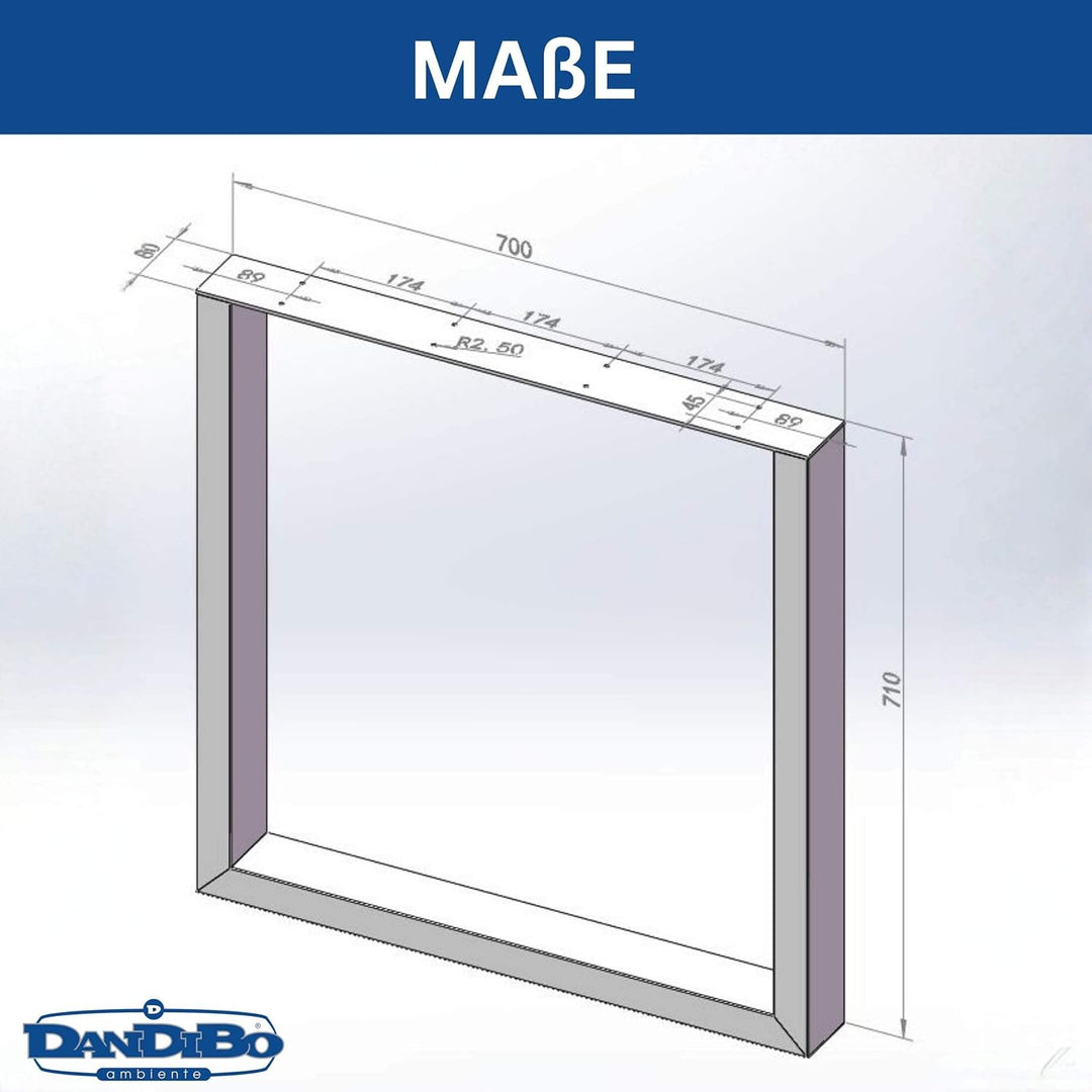 DanDiBo 2X Tischbeine Edelstahl 72 x 70 cm Tischgestell Höhenverstellbar 96672 Tischfüsse Möbelfüsse