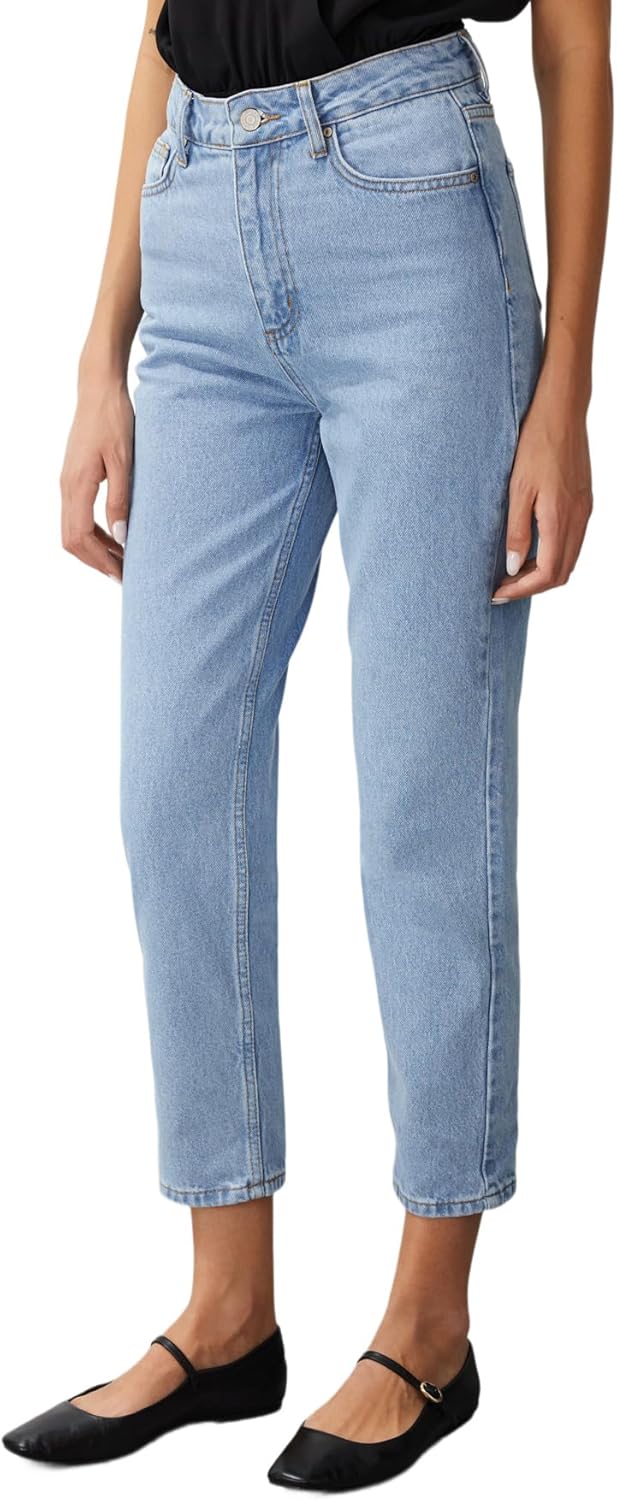 TRENDYOL Damen Basic Normal Waist Mom Jeans 32 Blau, 32 Blau