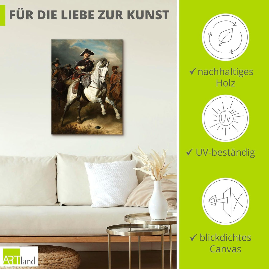 ARTland Leinwandbild Wandbild Bild auf Leinwand 45x60 cm Wanddeko Preussen Alte Fritz König Friedric