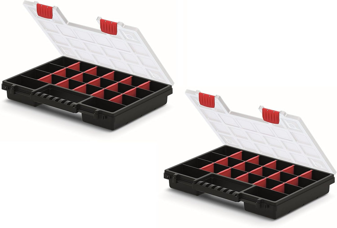 Mivos Doppelseitig Sortimentskasten 344 x 249 x 100 mm - 2 seitig Sortimentsbox für Zubehör und Klei