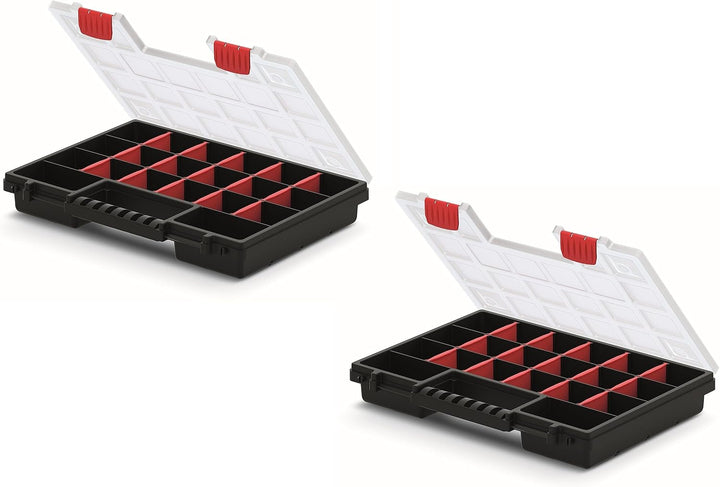 Mivos Doppelseitig Sortimentskasten 344 x 249 x 100 mm - 2 seitig Sortimentsbox für Zubehör und Klei