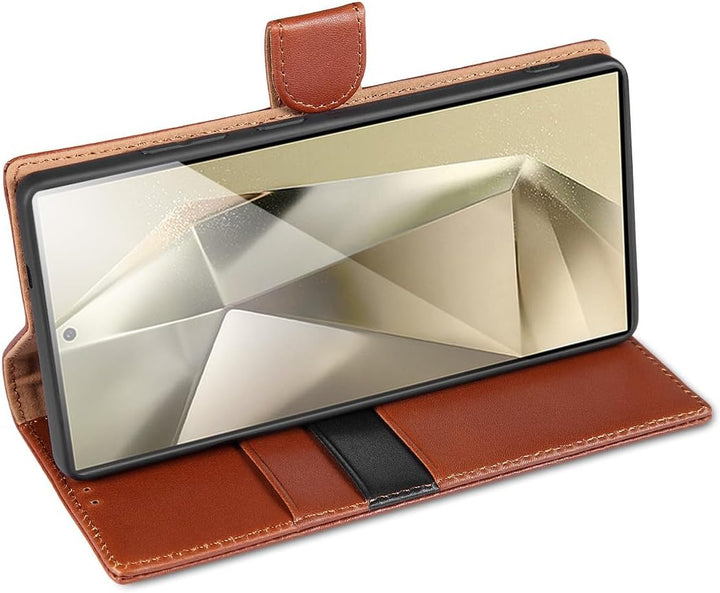 LENSUN Lederhülle für Samsung Galaxy S25 Ultra, Handyhülle [Echtes Leder] [RFID Schutz] Echtleder Hü