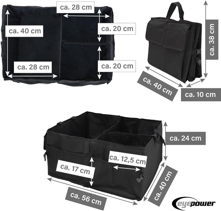 EYEPOWER Kofferraumtasche Auto Organizer – faltbare Aufbewahrungsbox 56×40×24 cm – robuste Autozubeh