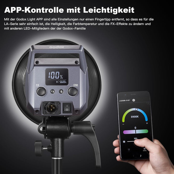 Godox LA200D 230W LED Tageslicht Videoleuchte,5600K CRI 96+ TLCI 97+,101000lux@1m Studiolicht Fotogr