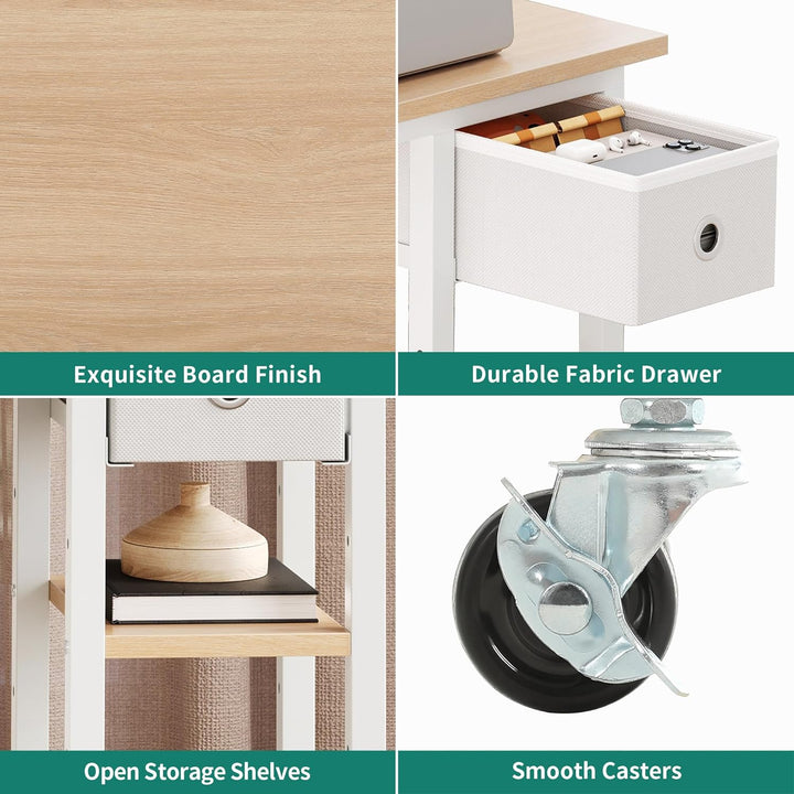 YITAHOME Beistelltisch, C-Form Sofatisch mit Rollen und Schublade，Wohnzimmertisch für Kaffee und Lap