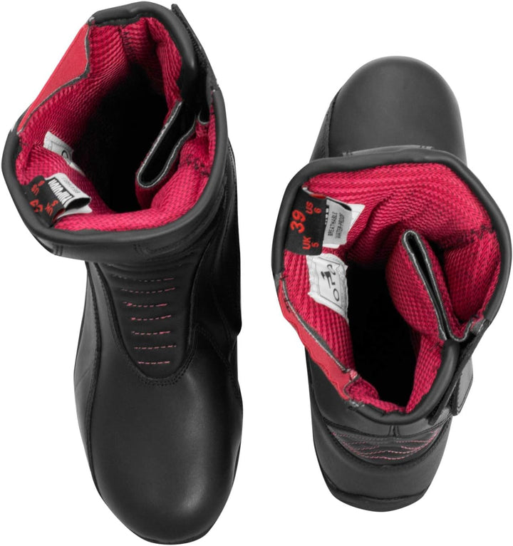 Damen Verstaerkte Atmungsaktiv Motorradstiefel Leder Motorrad Touring Wasserdicht CE Schwarz 37