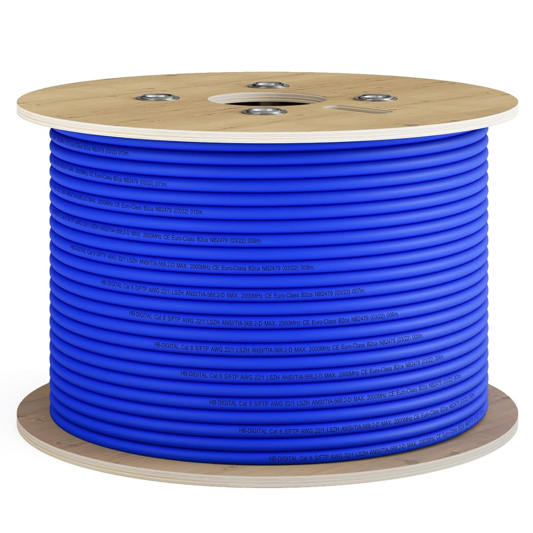 hb-digital 250m CAT 8 Netzwerkkabel LAN Kabel Verlegekabel Ethernet Installationskabel 40 Gbit/s AWG