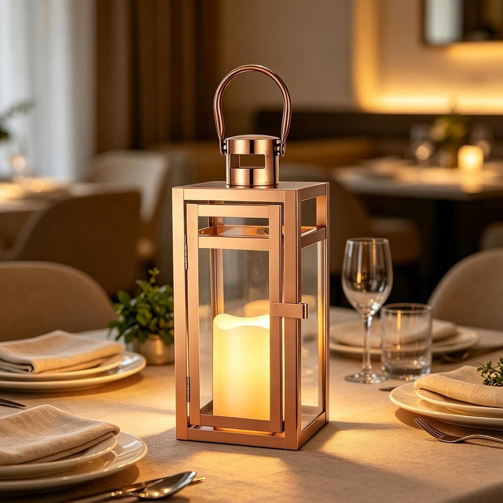 TRIROCKS Edelstahl Kerze Laterne 30,5cm Hoch Glas Hängende Kerzenständer Windlicht für Hochzeitsgesc