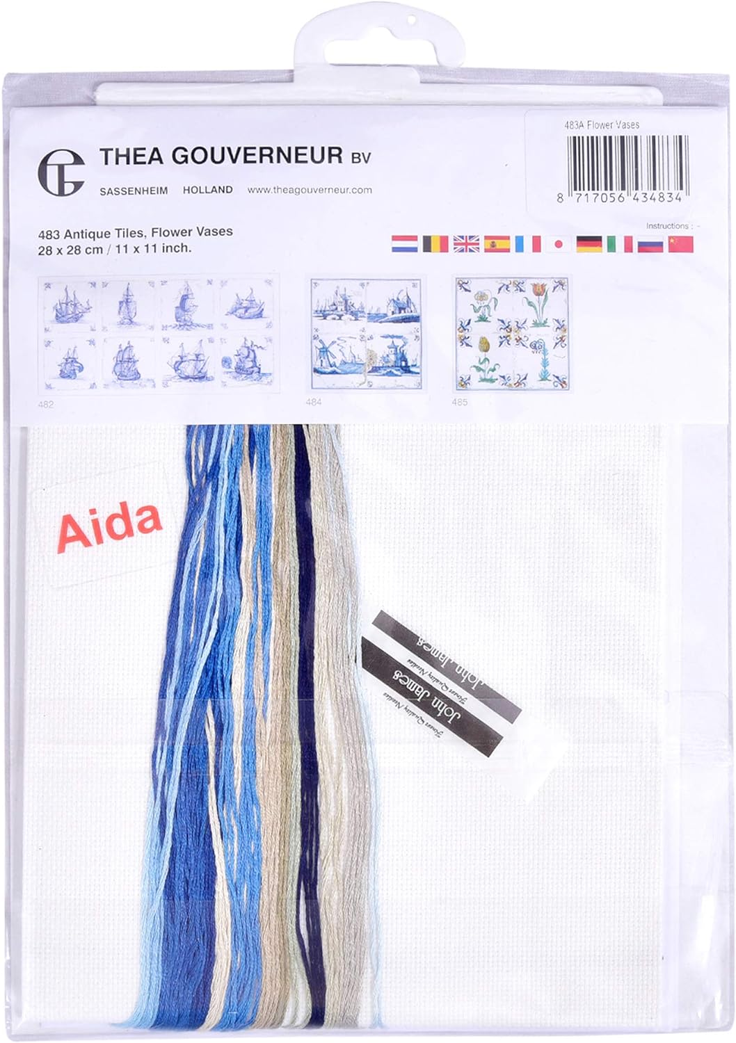 Thea Gouverneur - Kreuzstich-Set - Antike Flieen. Blumenvasen - Aida - 18 Count - Für Erwachsene - 4