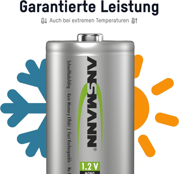 ANSMANN Akku Mono D 5000 mAh NiMH 1,2 V (4 Stück) - Mono D Batterien wiederaufladbare Zellen, maxE s