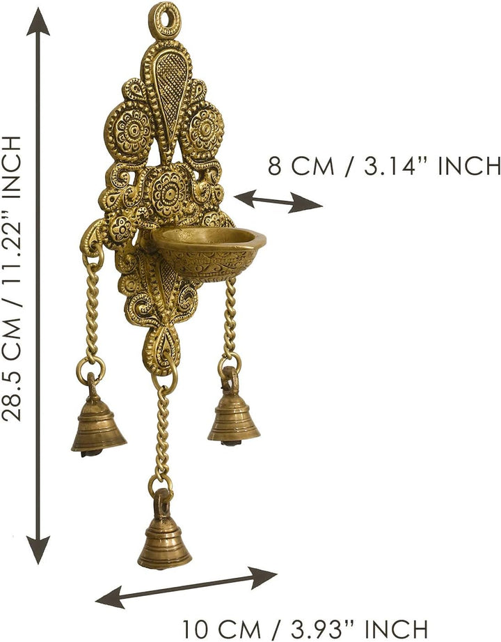 eCraftIndia Dekorative Wanddekoration aus Messing, Antik-Finish, handgefertigt, mit Glöckchen
