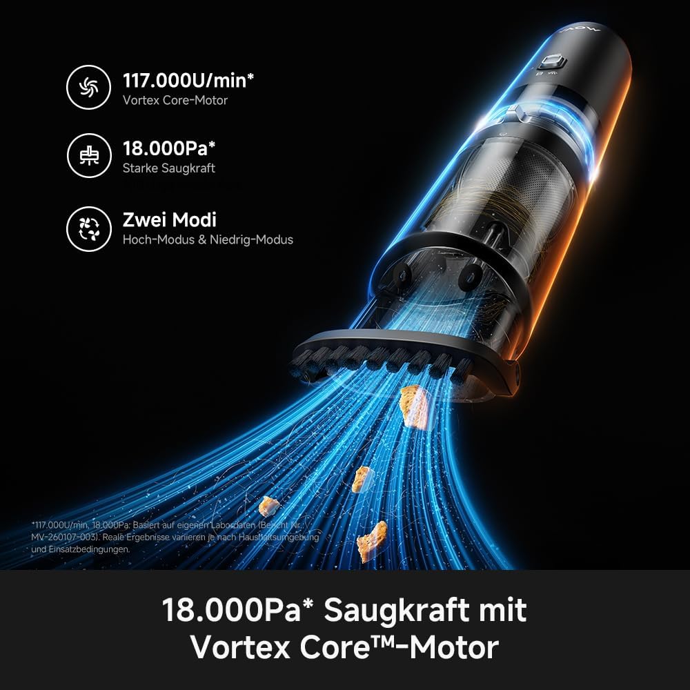 Mova H10 Multifunktionaler Handstaubsauger, 18.000Pa Saugkraft mit Magnet-Warnlicht, Sicherheitshamm