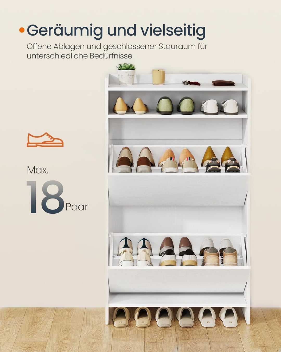 SONGMICS HOME Schuhschrank 2 Klappen, superschnelle werkzeuglose Montage, Toolless-Technologie, Schu