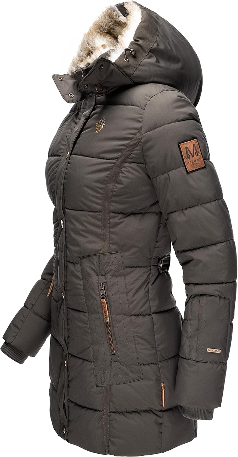 MARIKOO Damen Warmer Winter Steppmantel mit Kapuze Lieblings Jacke XS-XXL XS Anthracite, XS Anthraci