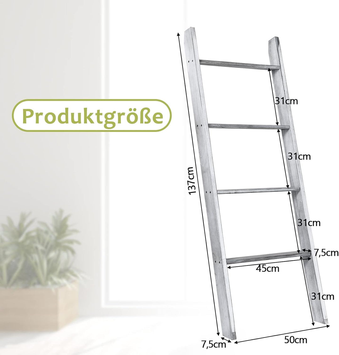 GOPLUS 4 Ebenen Handtuchständer, Handtuchleiter Holz, Handtuchständer Leiterregal, 4 Handtuchstangen