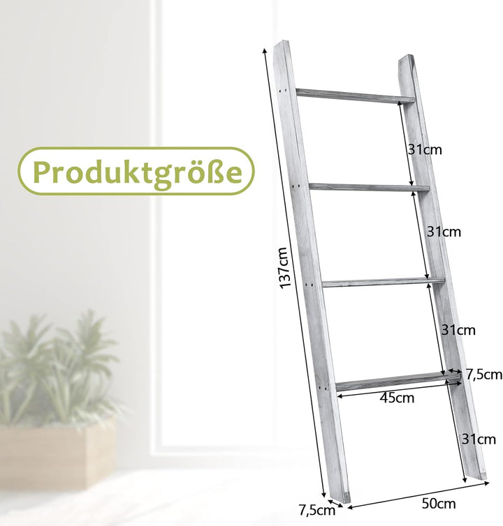 GOPLUS 4 Ebenen Handtuchständer, Handtuchleiter Holz, Handtuchständer Leiterregal, 4 Handtuchstangen