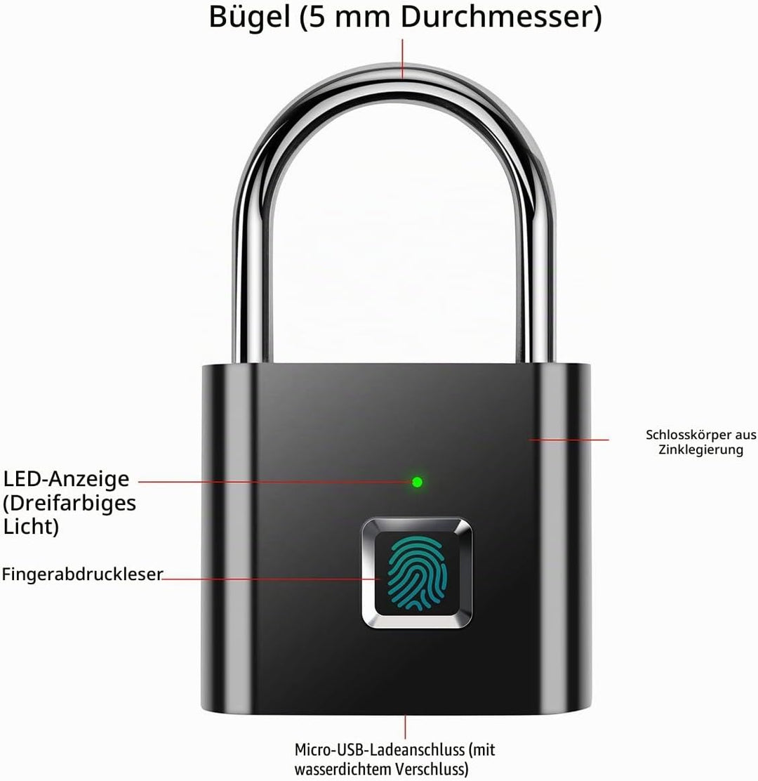 AICase Vorhängeschloss Fingerabdruck Padlock,Schlüsselloses Vorhängeschloss,gepäckschloss Ohne Bluet