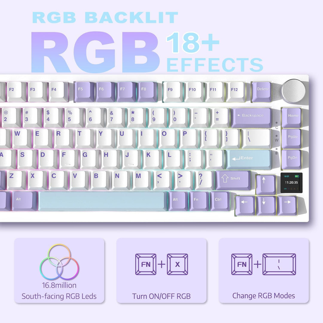 AJAZZ AK820PRO 75% TKL mechanische Tastatur,2,4G kabellos/BT5.1/USB-C verkabelt,81 Tasten mit TFT-Fa