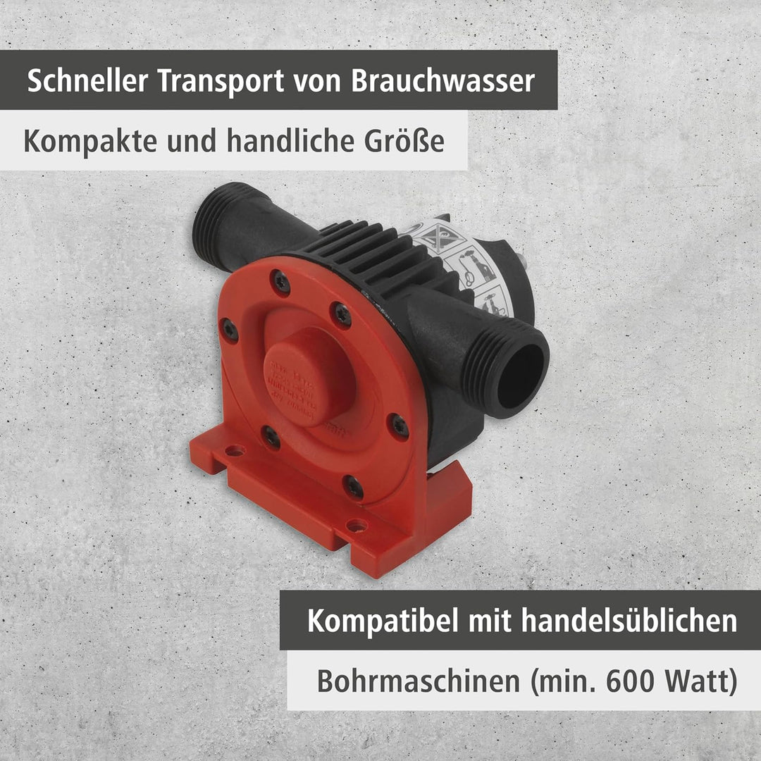 wolfcraft Bohrmaschinen Pumpe mit Kunststoffgehäuse 2207000 | Selbstansaugende Wasserpumpe mit bis z