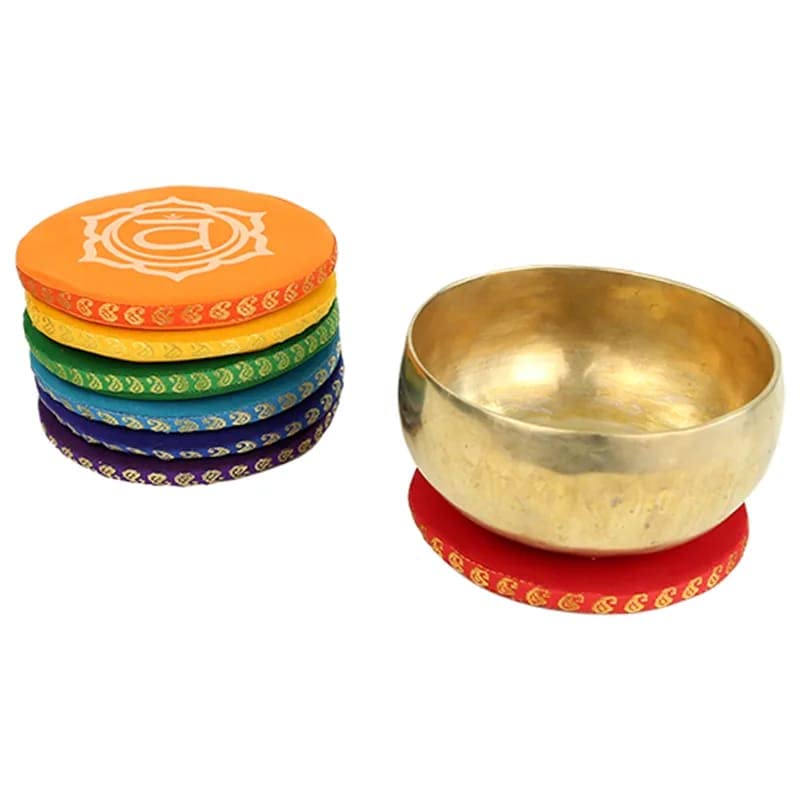 Kissen für Klangschalen, handgefertigt (Set 7 Chakra Grande – 14,5 cm) Set 7 grosse Chakra -- 14,5 c