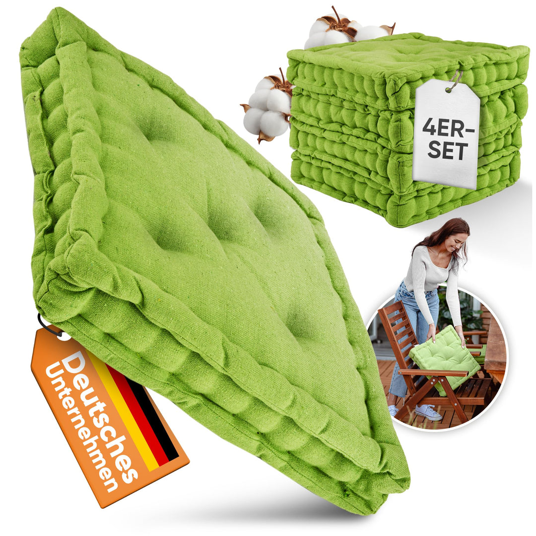 Gräfenstayn® 4er-Set Sitzkissen Stuhlkissen 40x40x8cm für Indoor und Outdoor aus 100% Baumwolle Dick