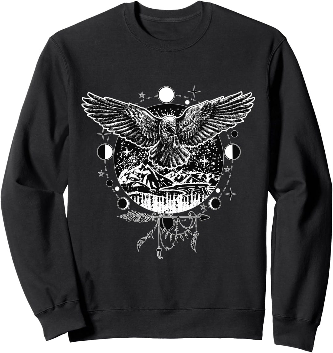 Esoterischer spiritueller Mond Phasen Adler Vogel Tier Natur Sweatshirt
