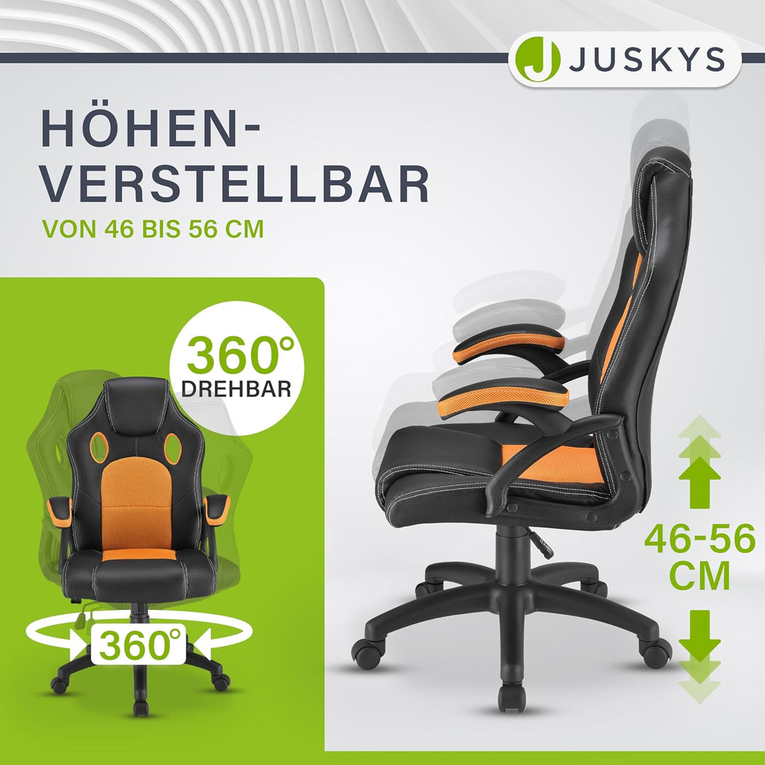 Juskys Racing Schreibtischstuhl Montreal ergonomisch höhenverstellbar & gepolstert 120 kg belastbar