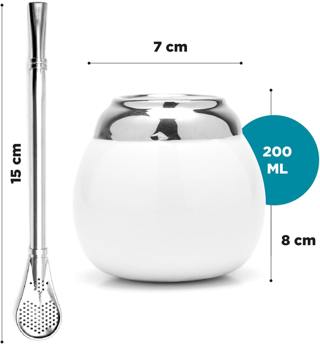 balibetov Keramik Yerba Mate Tee Set (Mate Becher - 200 ml) | Inklusive 1 Bombilla (Strohhalm) für M