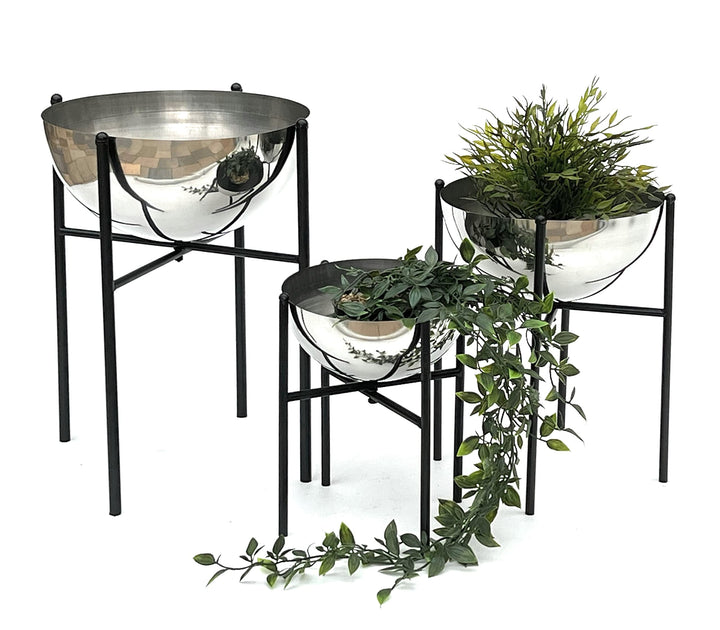DanDiBo Blumenhocker Metall mit Topf Schwarz Silber 3er Set Blumenständer 96257 Blumensäule Modern P