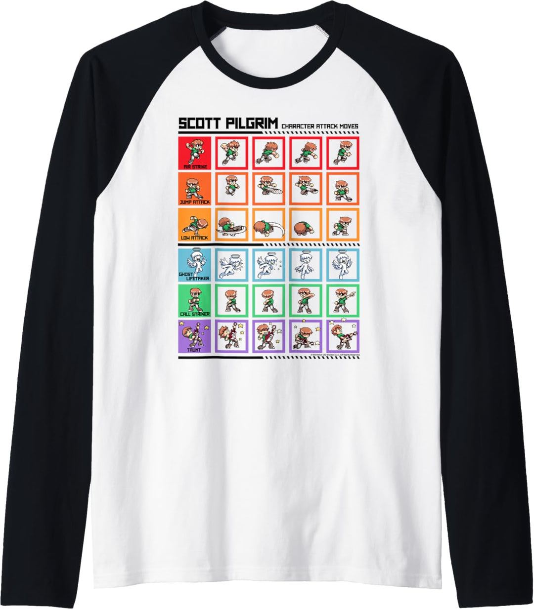 Scott Pilgrim Vs. The World Pilgrim Fight Moves Grid Raglan