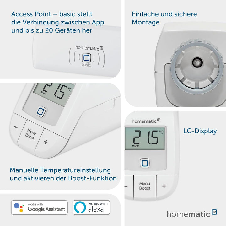 Homematic IP Smart Home Starter Set Heizen – Basic, Digitale Steuerung für Heizung mit oder ohne App