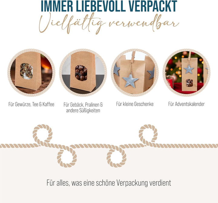 Logbuch-Verlag 20 kleine Weihnachten Tüten mit Holzsterne Anhänger 10 x 6,5 x 27,5 cm innen beschich
